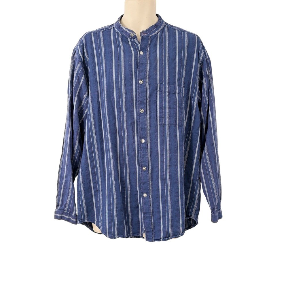 Scully Mens Long Sleeve Blue Striped Button Down Western Shirt Star Buttons  L